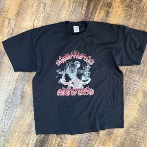 Support Your Local Sons of Satan Tee XL Biker Gothic Flame Graphic
